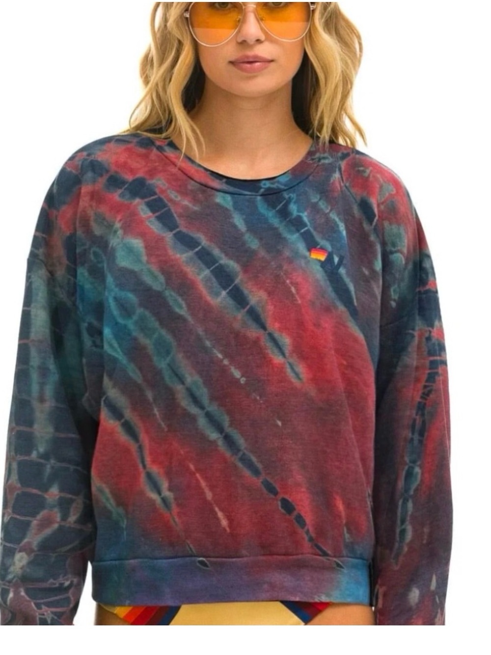Aviator Nation Red Blue Tie-Dye Crewneck Sweatshirt